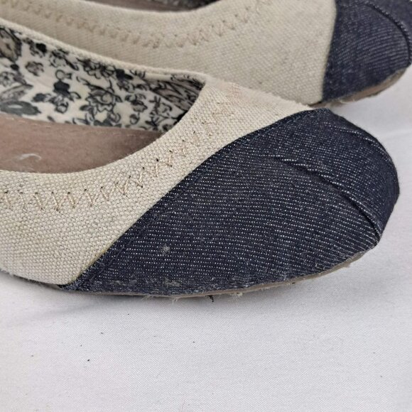 Toms Size 6 Alessandra Two Tone Ballet Flat Burlap Beige Black Lightweight - Picture 6 of 14